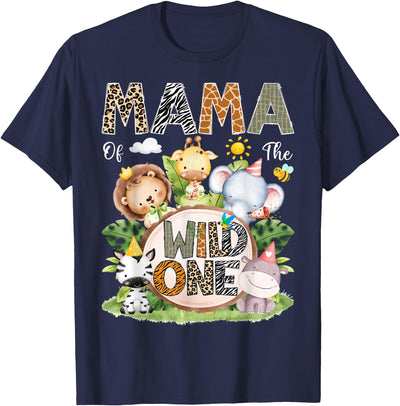 Safari Jungle Animals Bday Boy Matching Mama of The Wild One Safari Jungle Woodland 1st Birthday T-Shirt