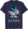 Polar Bear Art Lovers Polar Bear Under Aurora Borealis T-Shirt - Navy Blue