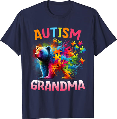 Autism Grandma Colorful Rainbow Grandma Bear Autism T-Shirt