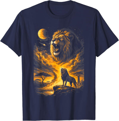 Majestic Roaring Lion Savanna Moon Night Sky African Safari T-Shirt