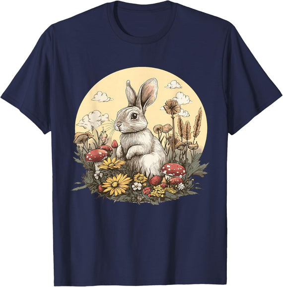 Cottagecore Rabbit T-Shirt - Navy Blue