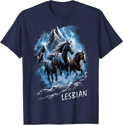 Horses Running Through Lightning Lesbian 90s Vintage Pride T-Shirt