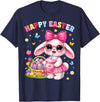 Happy Easter Coquette Easter Egg Rabbit Bunny Women Girl Kid T-Shirt in Navy Blue