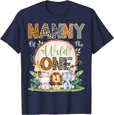 Safari Jungle First Birthday Matching Tees Nanny Of The Wild One 1St Birthday Safari Jungle Woodland T-Shirt