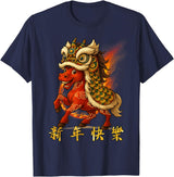 Chinese New Year of Fire Horse 2026 Funny Tee Year of The Fire Horse Zodiac Funny Chinese New Year 2026 T-Shirt - Navy Blue