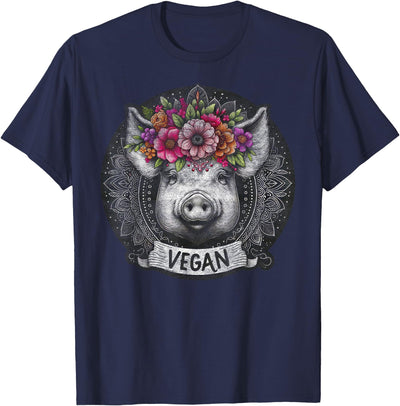 Pig with Flowers Vegan Retro – Boho Hippie Cute T-Shirt