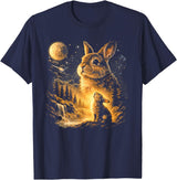 Vintage Howling Bunny to the Moon Retro 90s Funny Rabbit T-Shirt in Navy Blue