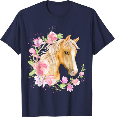 DB Trading Post Palomino Horse, Magnolias, Horse Lovers, Blonde Horse Floral T-Shirt
