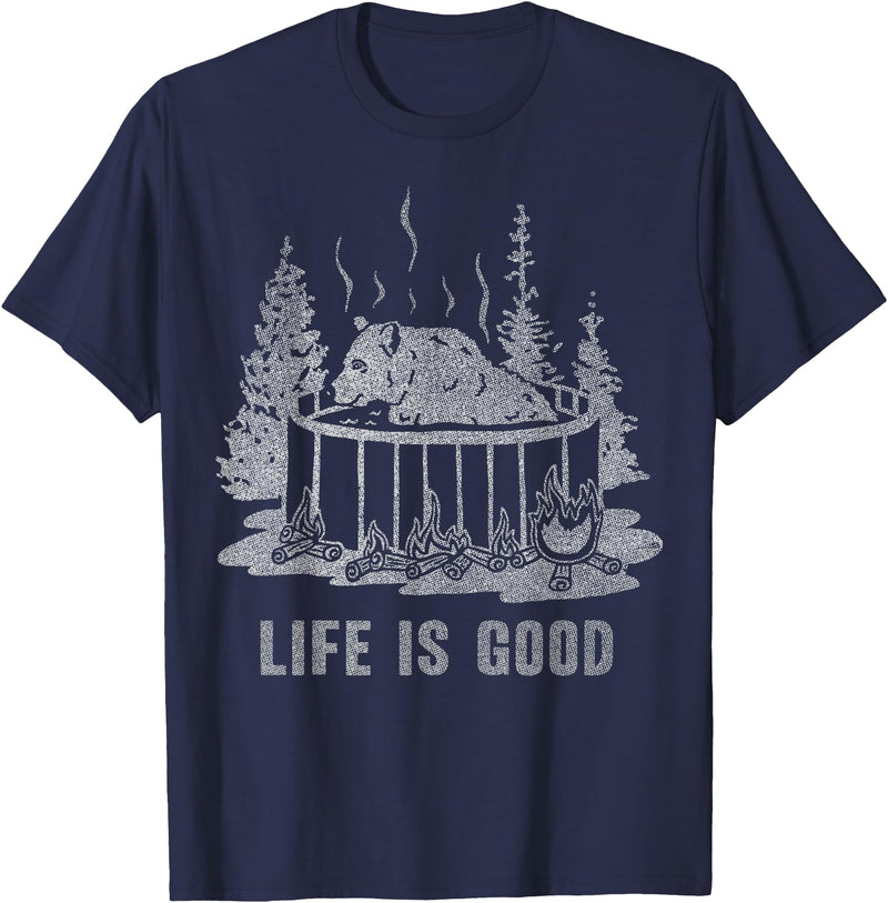 Trendy Apparel Life Is Good Hot Tub Bear Woods Explore Vintage T-Shirt - Navy Blue
