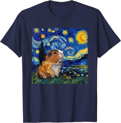 Guinea Pig Van Gogh Style Starry Night Graphic T-Shirt