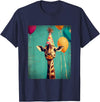 Giraffe Animal Zoo Birthday Party Apparel Unisex-Kids Retro Art Print Giraffe Birthday Party T-Shirt Black Short Sleeve Small - Navy Blue