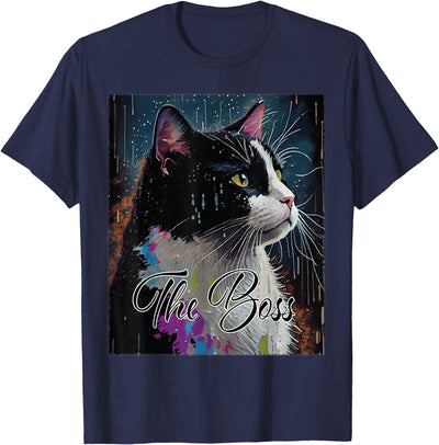 Tuxedo Cat The Boss for Kitten and Cat Lovers Boss Tuxedo Cat Lovers Funny Tee Shirt for Mom Dad Gift T-Shirt
