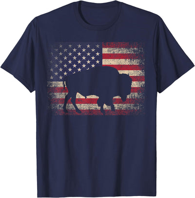 American Buffalo Bison 4th of July Gift American Flag Usa T-Shirt
