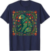 Nordic Scandinavian Folk Art Flower Designs Scandinavian Folk Art Bear Floral Pattern Nordic Animal T-Shirt - Navy Blue