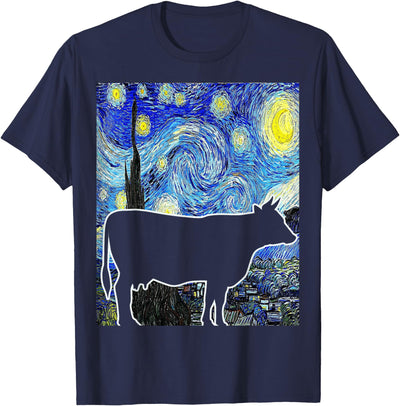 Funny Cow Van Gogh Famous Painting Cow Starry Night Farmer T-Shirt