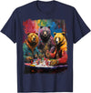 Noah&Friends Playing Card Pop Art Gambling Bears Playing Poker Cards T-Shirt - Navy Blue