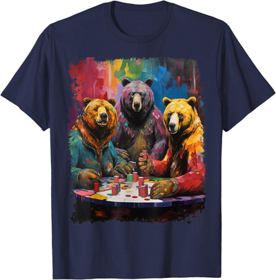 Playing Card Pop Art Gambling Bears Playing Poker Cards T-Shirt