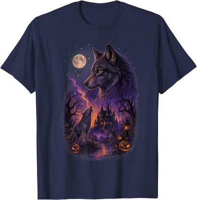 Retro Howling to The Moon Vintage Wolf Halloween Wolf Howling to The Moon Vintage 90s Wolf Funny Halloween T-Shirt