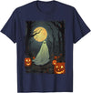 Dibble Dabble Designs Halloween Vintage Ghost in Gothic Forest Full Moon Halloween T-Shirt - Navy Blue
