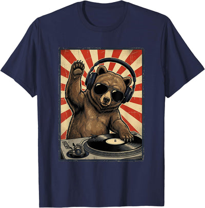 Cool Retro Bear DJ Funny Bears Music Men Women Kids T-Shirt