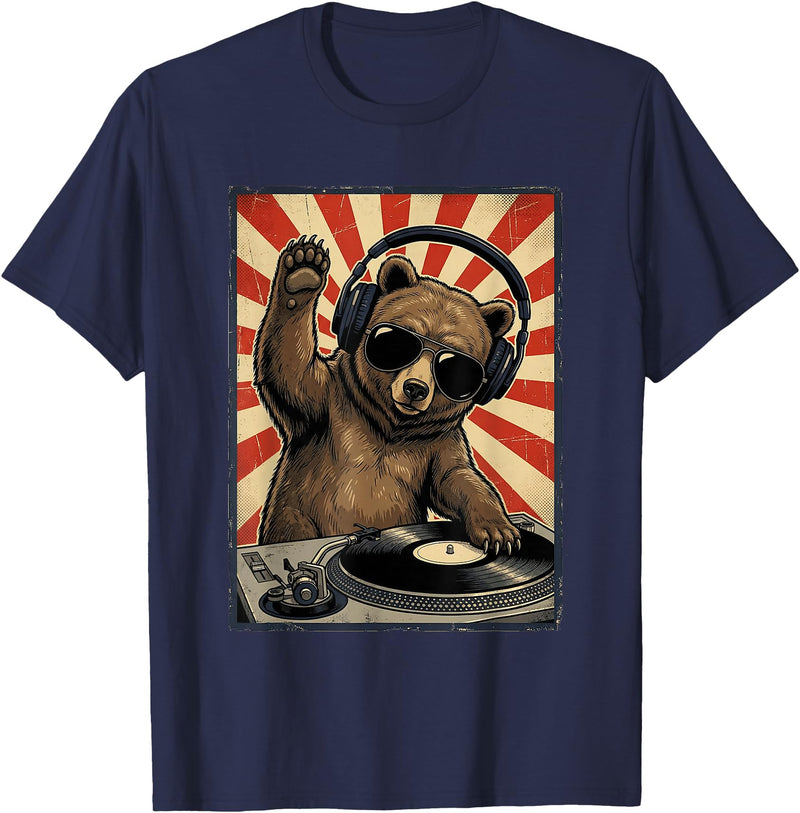 Bear DJ Stuff & Accessories Cool Retro Bear DJ Funny Bears Music Men Women Kids T-Shirt - Navy Blue
