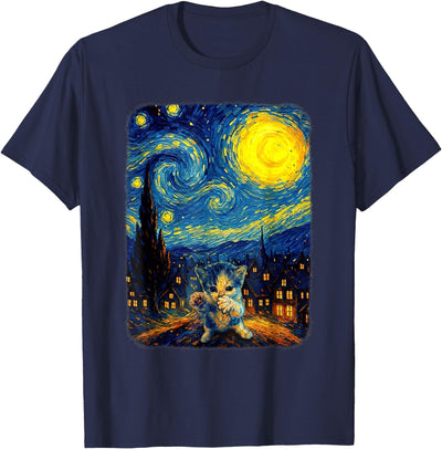 Funny Cat Starry Night Scuba Dancing Meme Scuba Dancing Meme Cat Starry Night Van Gogh T-Shirt