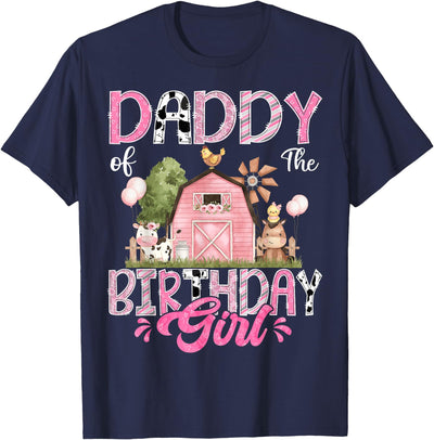 Cow Daddy of the Birthday Girl 1st Birthday Pink Farm T-Shirt