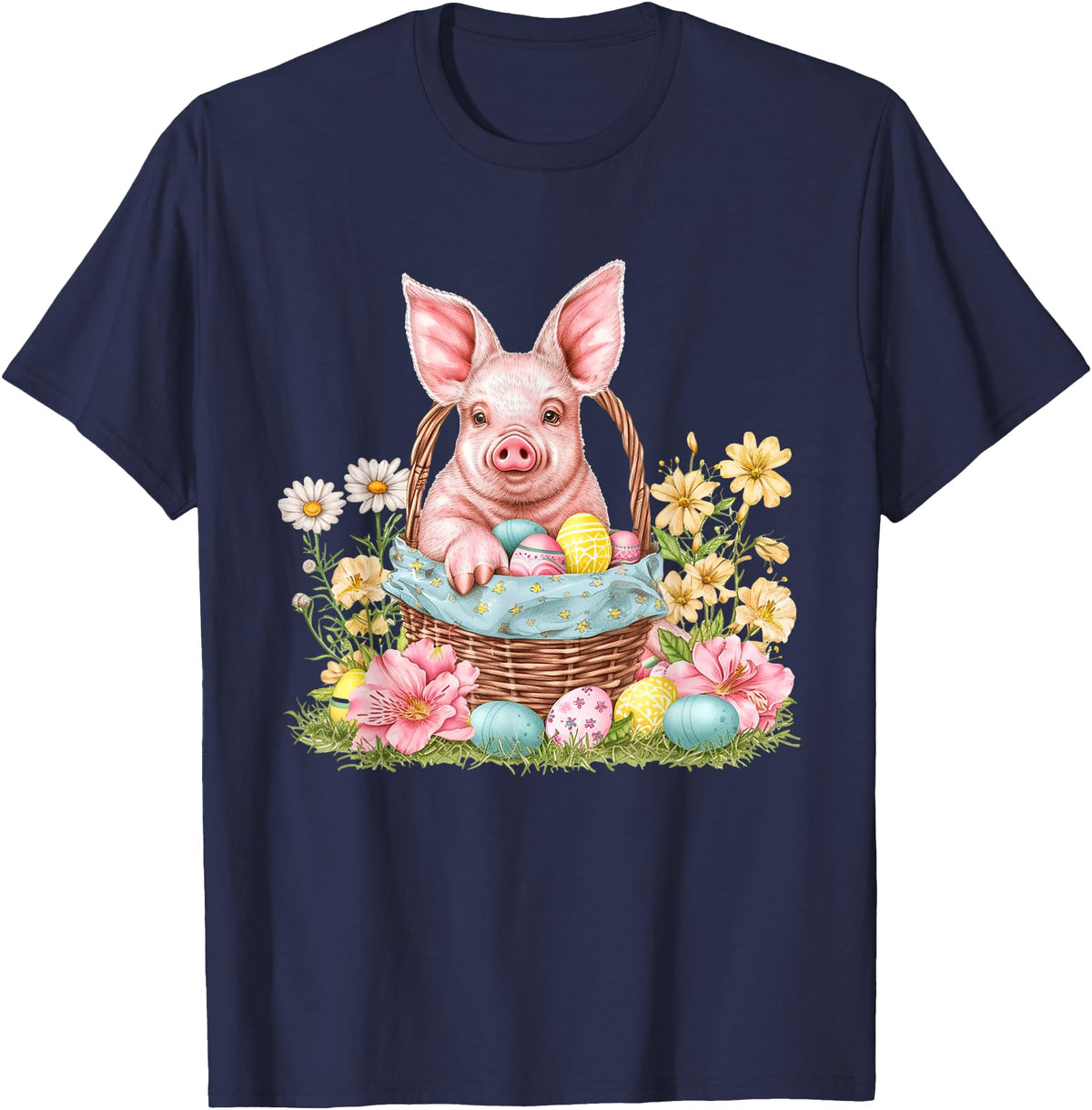 Easter Pig Easter Bunny Ears Graphic Pig Easter Pig Bunny Ears Graphic T-Shirt - Navy Blue