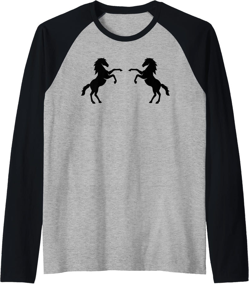 Wild For Horse Girls Two Horses (Black) Raglan Baseball Tee - Black/Athletic Heather