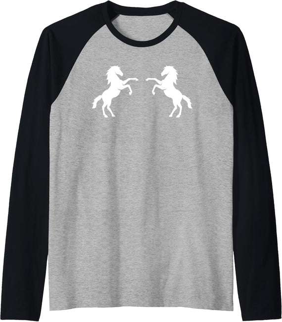 Wild For Horse Girls Two Horses Graphic Raglan Baseball Tee - Black/Athletic Heather