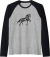 Horses Girls Women + Gift Kids Men Boys Horse Motif Raglan Baseball Tee - Black/Athletic Heather