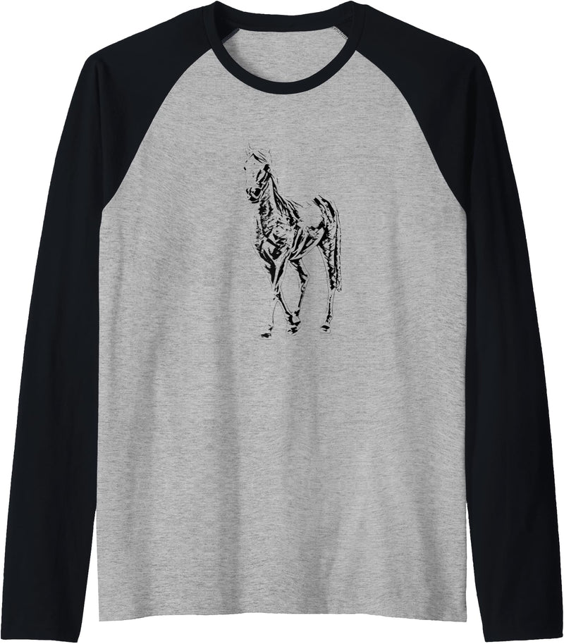 Horses Girls + Women Gift Kids Men Boys Horse Motif Raglan Baseball Tee - Black/Athletic Heather