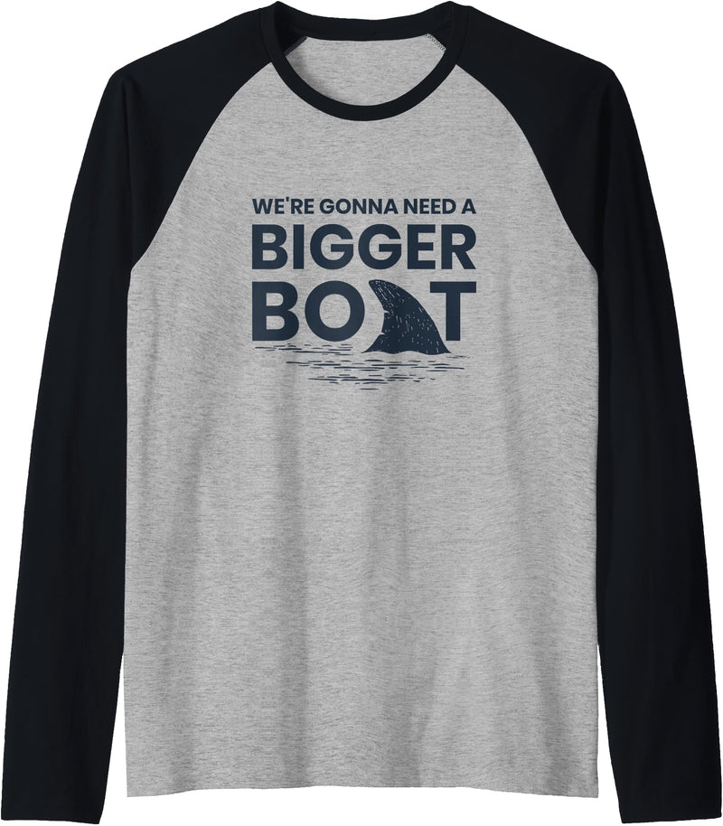 Green Cow Land We're Gonna Need A Bigger Boat Raglan Baseball Tee - Black/Athletic Heather