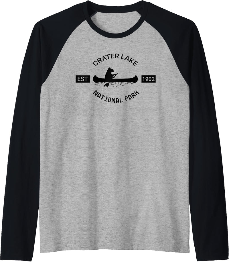 Oregon Bear Gift Tees Oregon Bear Shirt | Crater Lake National Park Gift Raglan Baseball Tee - Black/Athletic Heather