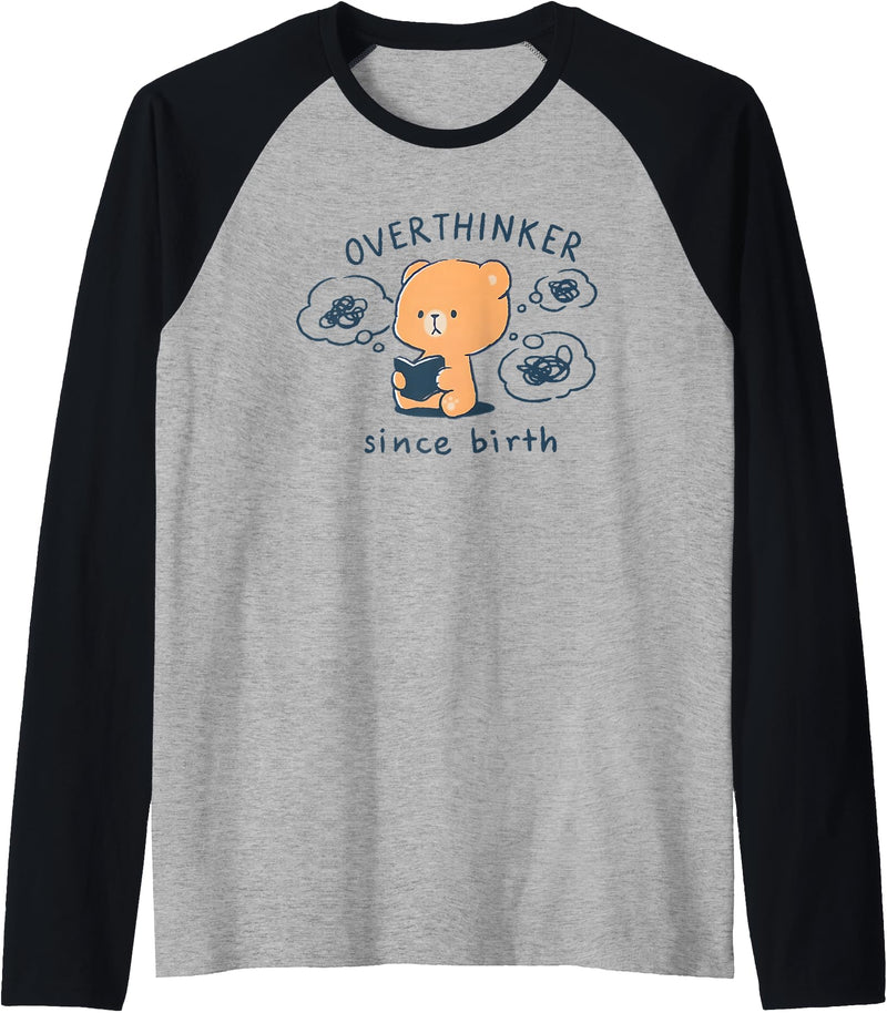 Mocha Bear Overthinker Since Birth Tees Mocha Bear Overthinker Since Birth Raglan Baseball Tee - Black/Athletic Heather