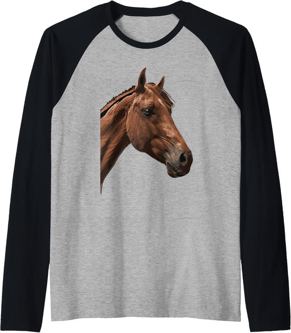 Horse Design Horse Raglan Baseball Tee - Black/Athletic Heather