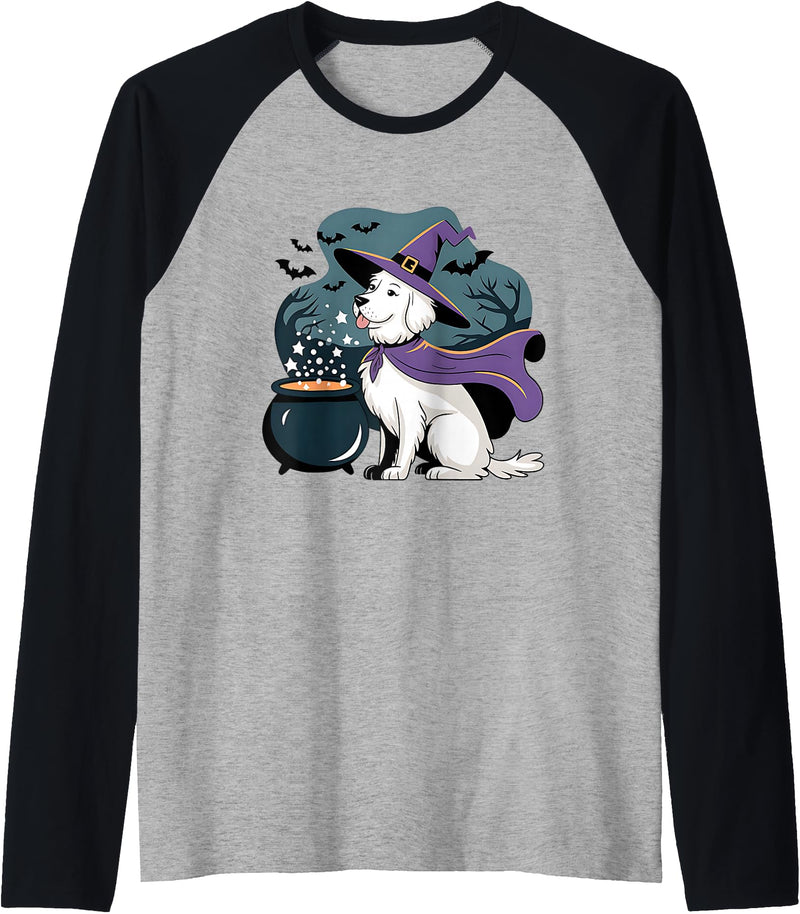 Golden Retriever Witch Dog Halloween Fun Halloween Witch White English Cream Golden Retriever Dog Raglan Baseball Tee -