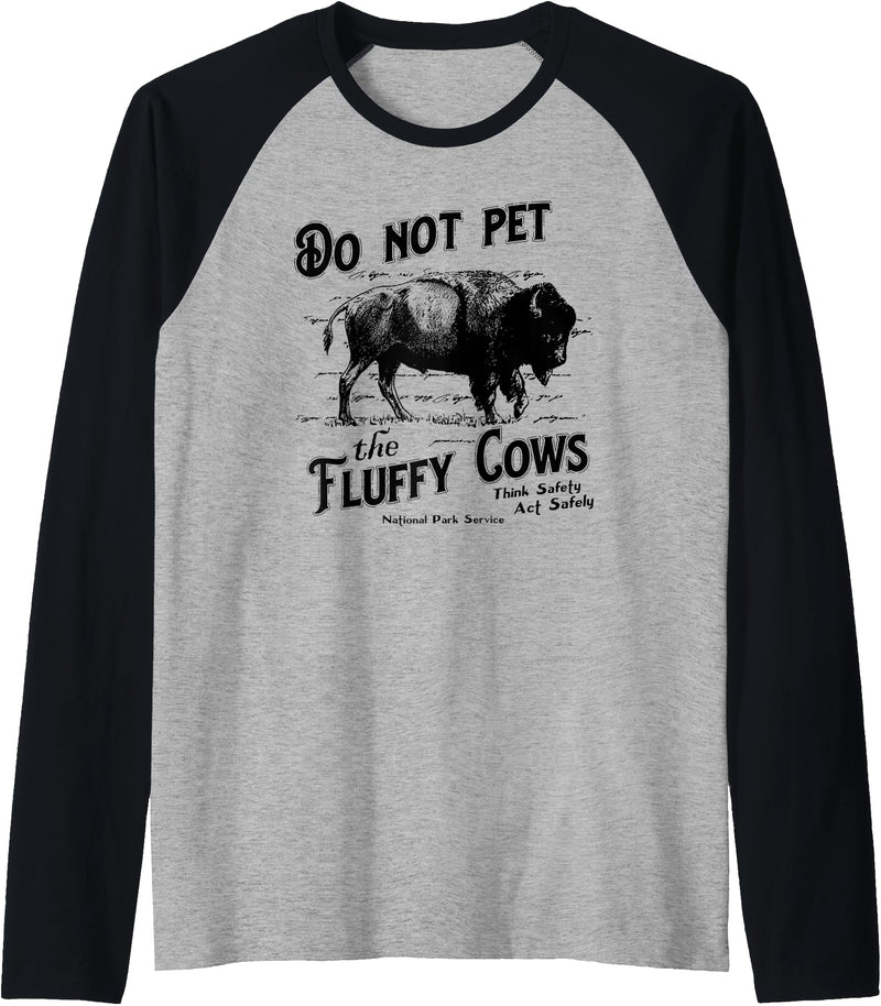 Do Not Pet The Fluffy Cows American Bison Vintage Raglan Baseball Tee - Black/Athletic Heather