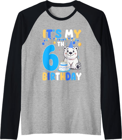 It's My 6th Birthday Polar Bear Themed Party 6 Year Old Raglan Baseball Tee