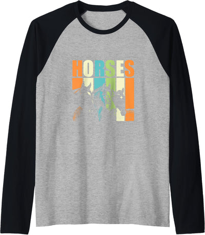 Epicdelusion Horses 70s Retro Raglan Baseball Tee