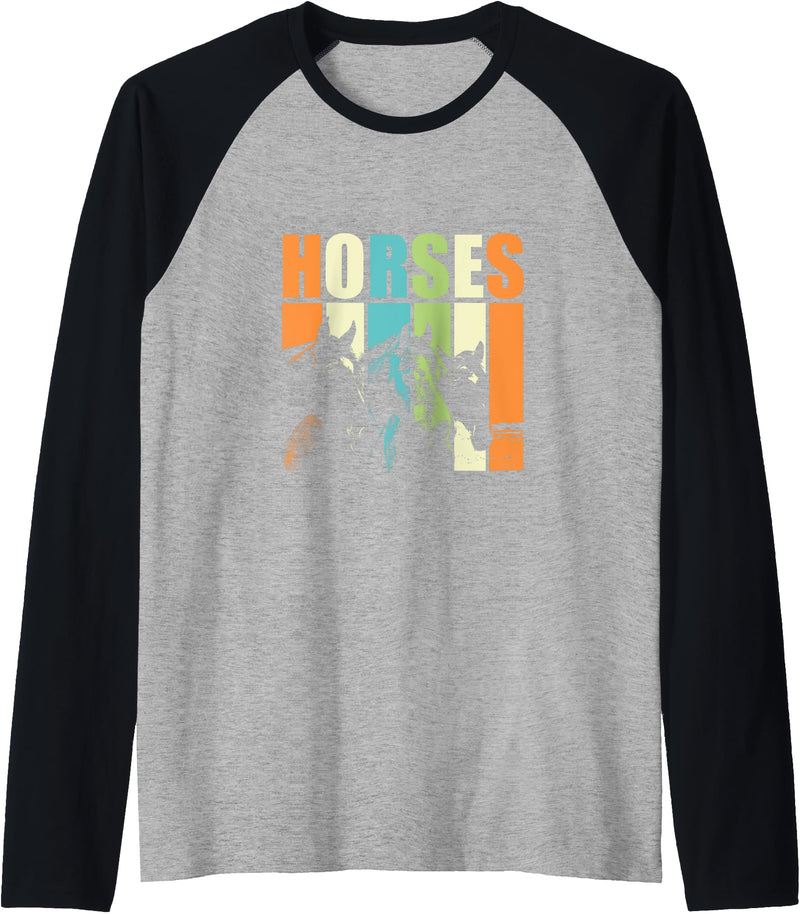 Epicdelusion Horses 70s Retro Raglan Baseball Tee - Black/Athletic Heather