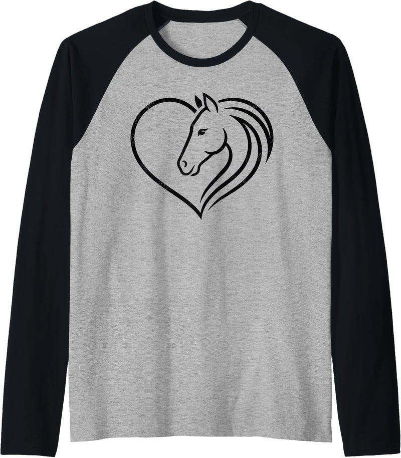 horse riders Heart Cute Horse Lover Raglan Baseball Tee - Black/Athletic Heather