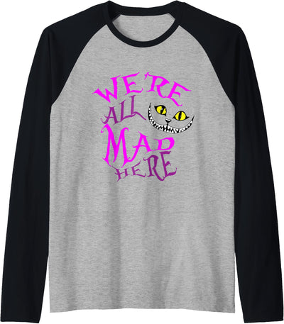 Madder Tees Cheshire Cat - We're All Mad Here Raglan Baseball Tee