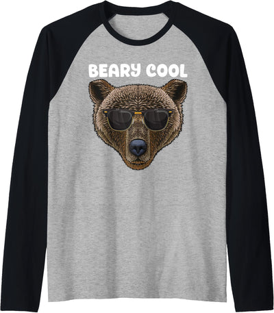 Beary Cool Bear Face Sunglasses Raglan Tee