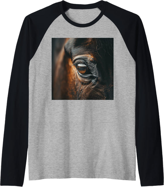 Horse Eye Design Horse Eye Raglan Baseball Tee - Black/Athletic Heather