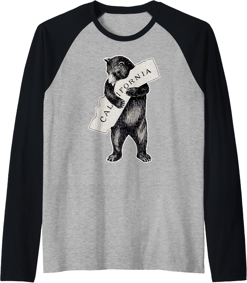 Retro Vintage California Flag Bear Shirt I Love California Shirt Art-Retro Vintage Cali Pride Bear Raglan Baseball Tee - Black/Athletic Heather