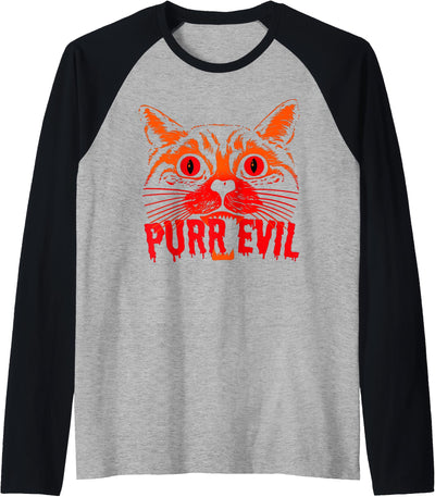 Purr Evil Satanic Cat Shop Purr Evil Satanic Cat Spooky Design for Halloween Raglan Baseball Tee