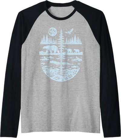 Polar Bear Arctic Wilderness Nature Scene Wildlife Lover Raglan Baseball Tee