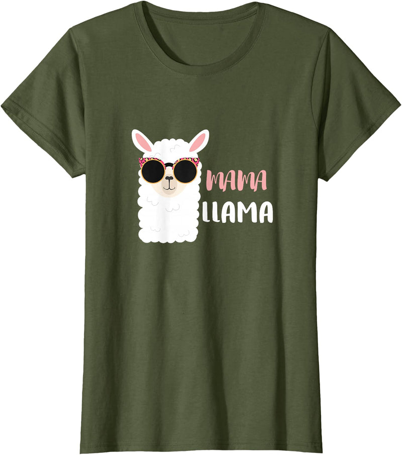 funny Mama Llama Co. Mama Llama, llama wearing sunglasses gift for women T-Shirt - Olive Green