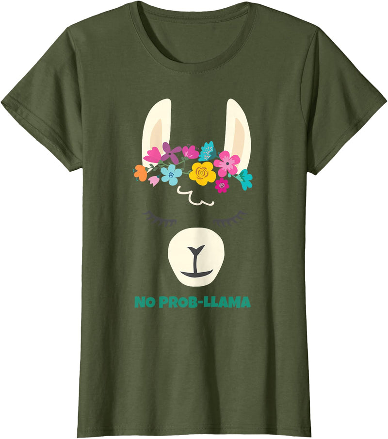 Llama Shirts & Alpaca Gifts No Prob Llama Christmas Women Kids Girls Birthday T-Shirt - Olive Green